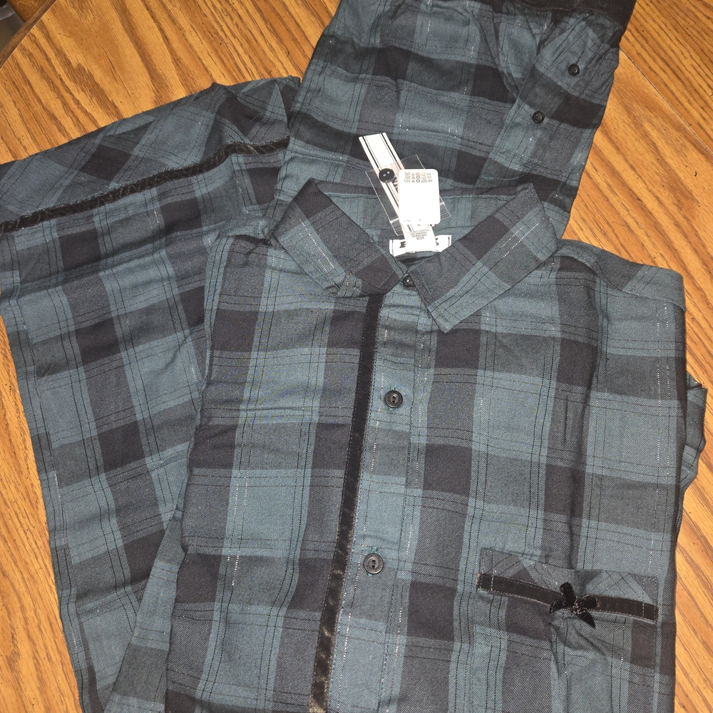 PINK Victoria's Secret Women's Plaid Pajama Set - Black and Teal